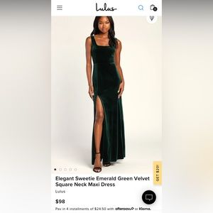 Lulus Elegant Sweetie Emerald Green Velvet Square Neck Maxi Dress